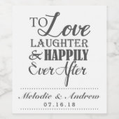 Liebe Lachen glücklich je nach Monogramm Hochzeit Weinetikett (Einzelnes Label)