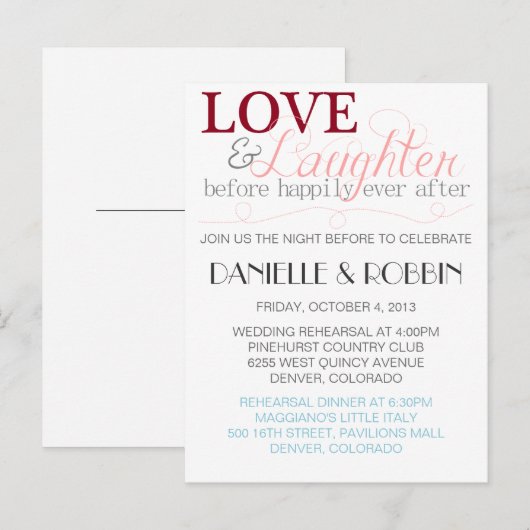 Liebe & Lachen Probe Einladung (Vorne/Hinten)