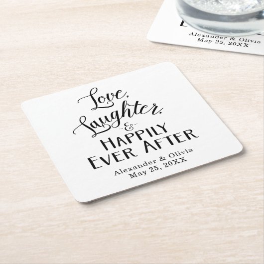 Liebe, Lachen und glücklich immer danach Rechteckiger Pappuntersetzer (angewinkelt)