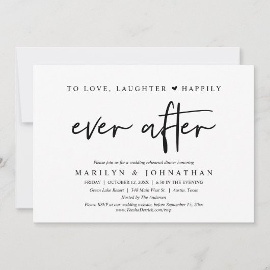 Liebe, Lachen und glücklich immer nach der Probe Einladung (Vorderseite)