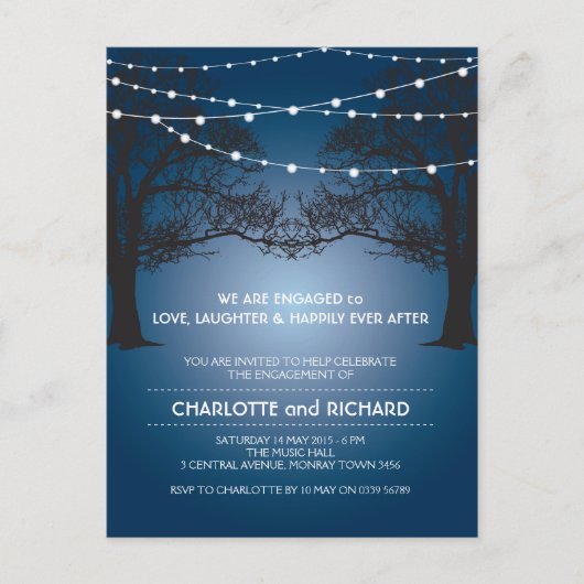 Liebe, Lachen und glücklich immer nach der Verlobu Einladungspostkarte (Vorderseite)