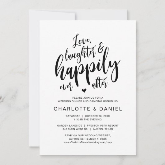 Liebe, Lachen und glücklich immer nach, Hochzeit Einladung (Vorderseite)