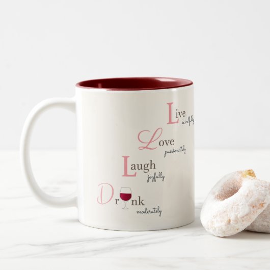 Liebe lachen und trinken zweifarbige tasse (Mit Donut)