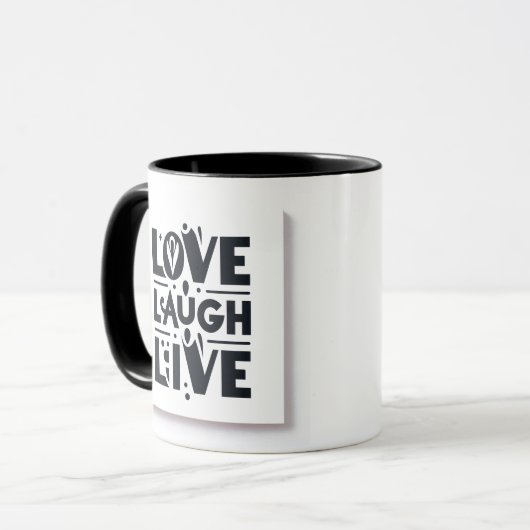 Liebe lacht in schwarzer Tasse (Vorderseite Links)