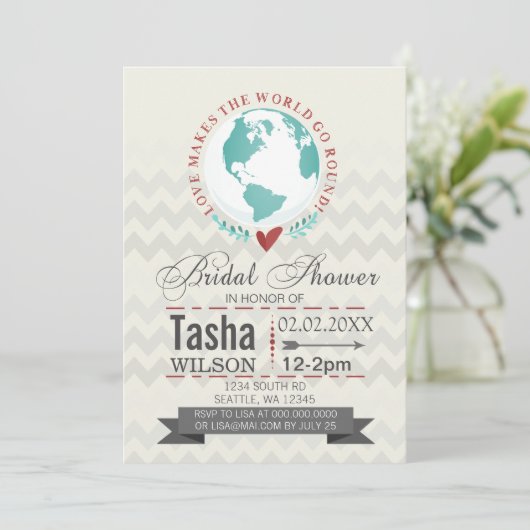 Liebe lädt das World Go Round Brautparty ein Einladung (Stehend Vorderseite)