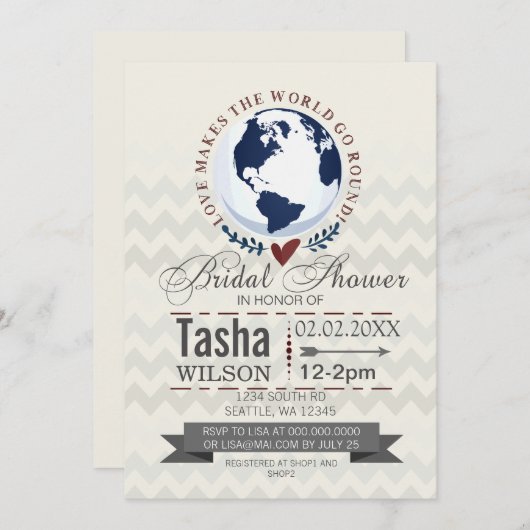 Liebe lädt das World Go Round Brautparty ein Einladung (Vorne/Hinten)