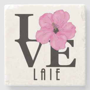 LIEBE Laie Hawaii Pink Hibiskus Steinuntersetzer