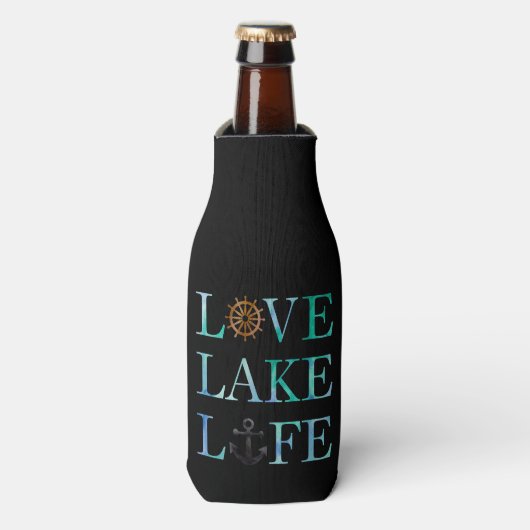 Liebe Lake Life Wasserfarben Typografie Flaschenkühler (Flaschenvorderseite)