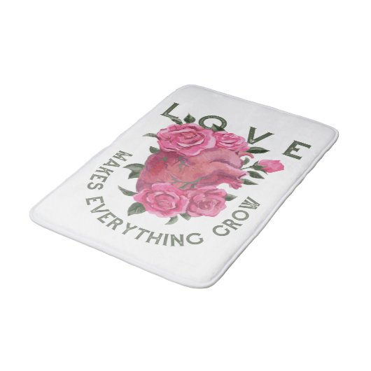 Liebe lässt alles wachsen - romantische Blumenkuns Badematte (Schrägansicht)