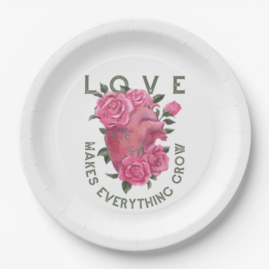 Liebe lässt alles wachsen - romantische Blumenkuns Pappteller (Vorderseite)