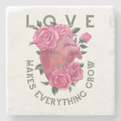 Liebe lässt alles wachsen - romantische Blumenkuns Steinuntersetzer (Vorderseite)