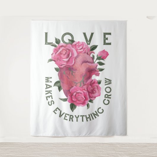 Liebe lässt alles wachsen - romantische Blumenkuns Wandteppich (Vorderseite)