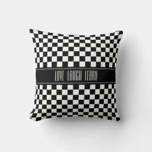 Liebe Laugh lernen auf Black & White Checkered Kissen