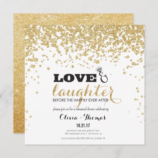 Liebe & Laughter Gold Glitzer Probe Einladung (Vorne/Hinten)