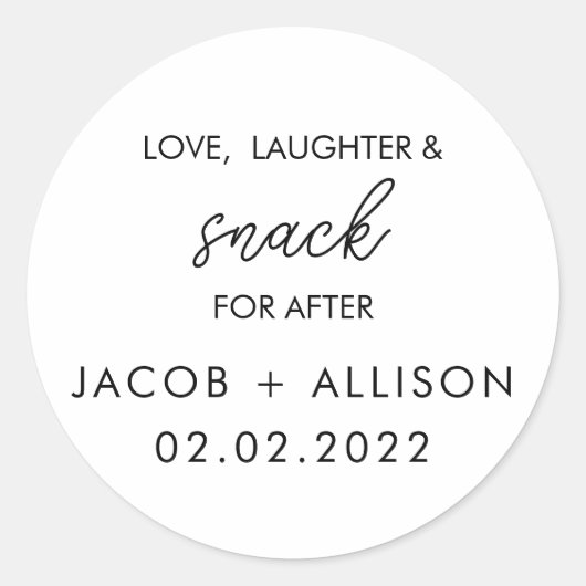 Liebe Laughter & Snack Hochzeitsvorzug Runder Aufkleber (Vorderseite)