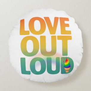 Liebe laut Retro-Pride-Typografie Custom Rundes Kissen