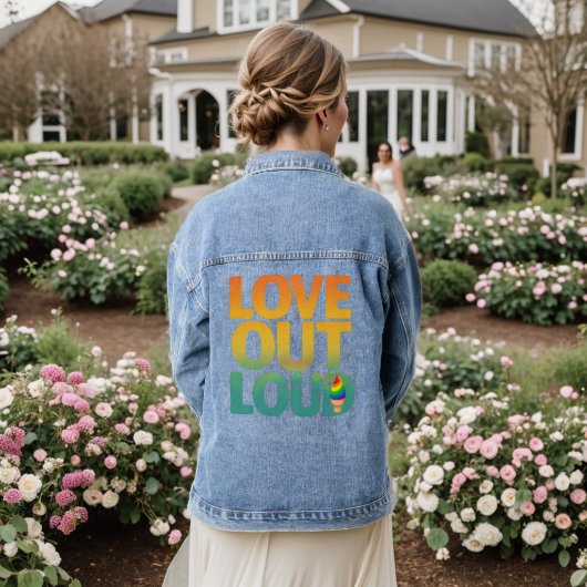 Liebe laut Retro-Pride-Typografie-Design Jeansjacke (Hochzeit Rückseite)