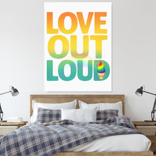 Liebe laut Retro-Pride-Typografie-Design Leinwanddruck (Insitu (Schlafzimmer))