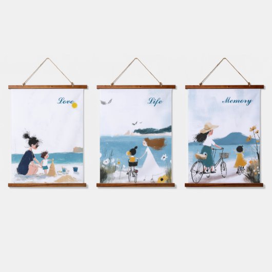Liebe, Leben, Erinnerung Wandteppich Mit Holzrahmen (Dreifach)