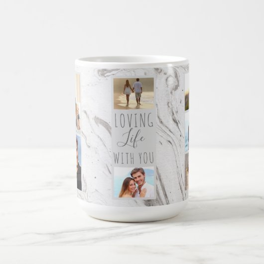 Liebe Leben mit dir - 7 Foto Collage Graue Marmor Kaffeetasse (Mittel)