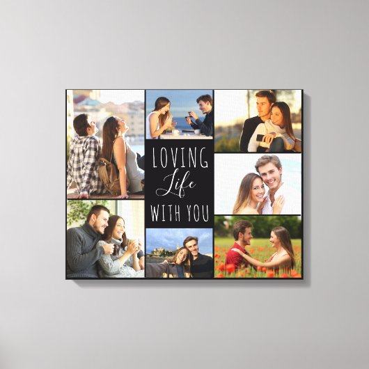 Liebe Leben mit dir 7 Foto Collage - Schwarz Leinwanddruck (Vorderseite)