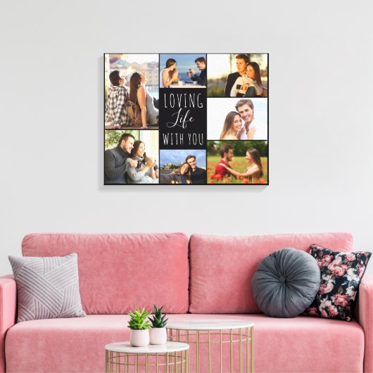 Liebe Leben mit dir 7 Foto Collage - Schwarz Leinwanddruck (Insitu (Wohnzimmer))