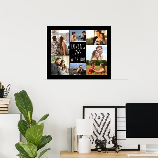 Liebe Leben mit dir 7 FotoCollage | Schwarz Poster (Heimbüro)