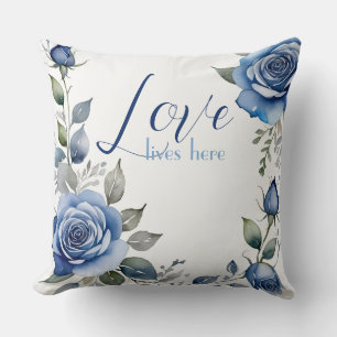 Liebe lebt hier - blaue Rose Kissen