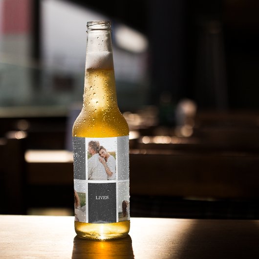 Liebe lebt hier | Drei-Foto-Familiengeschenk Bierflaschenetikett