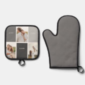 Liebe lebt hier | Drei-Foto-Familiengeschenk Ofenhandschuh & Topflappen-Set (Vorderseite)