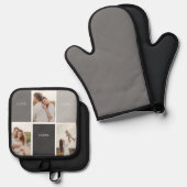 Liebe lebt hier | Drei-Foto-Familiengeschenk Ofenhandschuh & Topflappen-Set (Vorderseite/Rückseite)