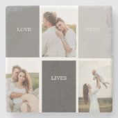 Liebe lebt hier | Drei-Foto-Familiengeschenk Steinuntersetzer (Vorderseite)