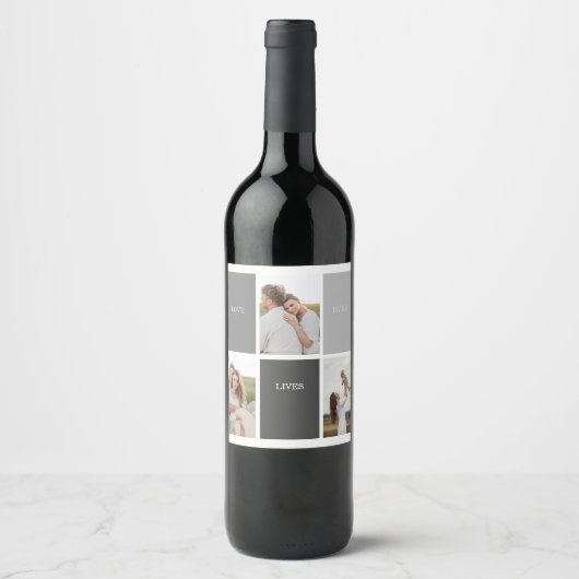 Liebe lebt hier | Drei-Foto-Familiengeschenk Weinetikett (Vorderseite)