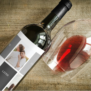 Liebe lebt hier   Drei-Foto-Familiengeschenk Weinetikett