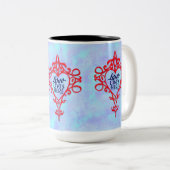 Liebe lebt Hier, handgezeichnete Bestätigung Zweifarbige Tasse (VorderseiteRechts)