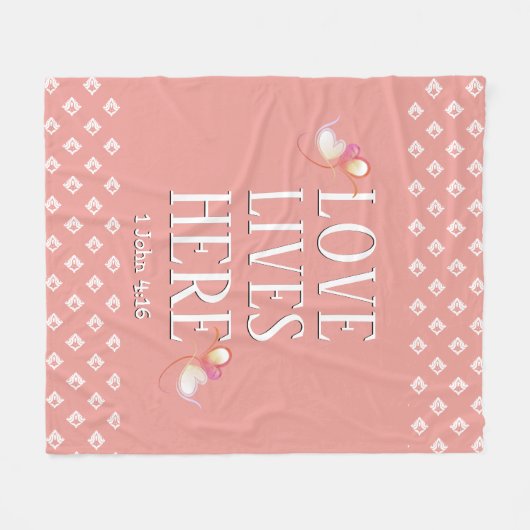 LIEBE LEBT HIER Pink Fleecedecke (Vorderseite (Horizontal))