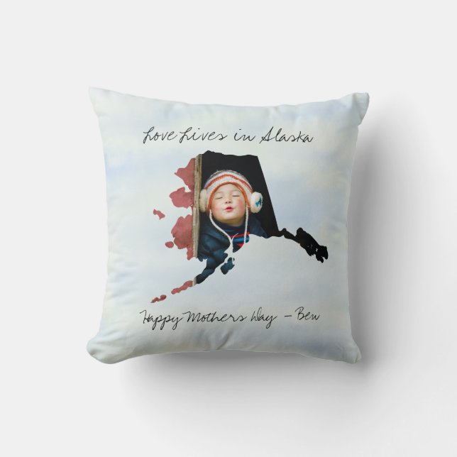 Liebe lebt in Alaska Staat Gestaltete Custom Foto Kissen (Vorderseite)