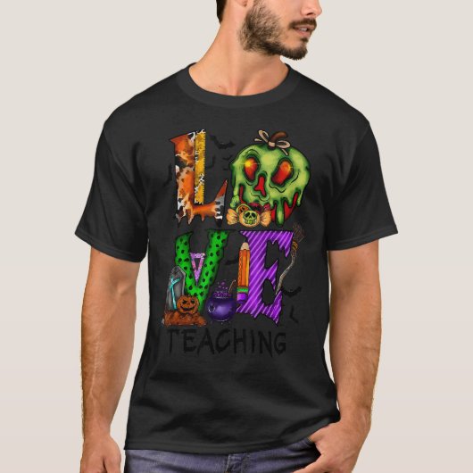 Liebe Lehre Ghost Pumpkin Bat Beängstigend Hallowe T-Shirt (Vorderseite)