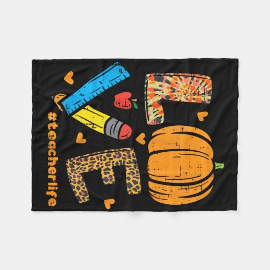 Liebe Lehrer Pumpkin Leopard Herbst Thanksgiv Fleecedecke (Vorderseite (Horizontal))