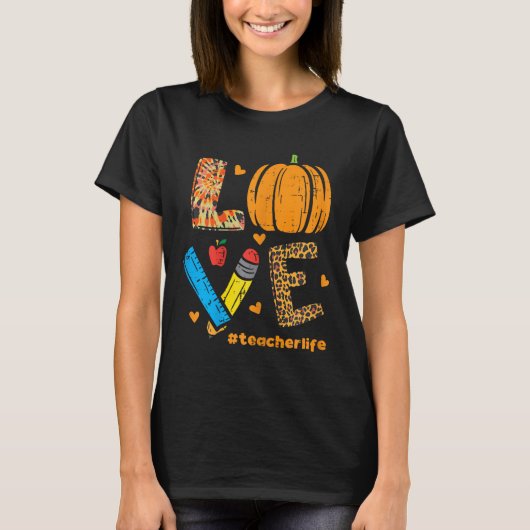Liebe Lehrer Pumpkin Leopard Herbst Thanksgiv T-Shirt (Vorderseite)