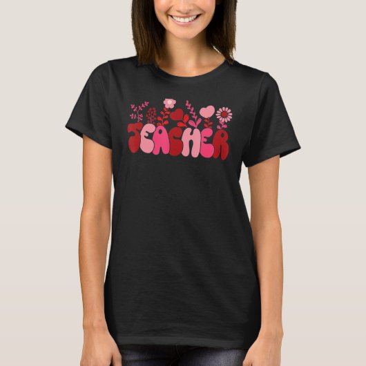 Liebe Lehrer Retro Happy Valentine Day Groovy Fl T-Shirt (Vorderseite)
