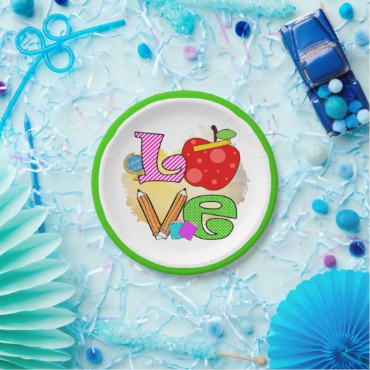 Liebe Lehrer Student Zeichnend Apple Pencils Pappteller (Party)