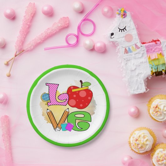 Liebe Lehrer Student Zeichnend Apple Pencils Pappteller (Party)