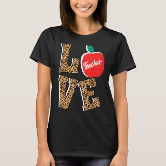 Liebe Leopard Cheetah Print Teachers Team T-Shirt (Vorderseite)