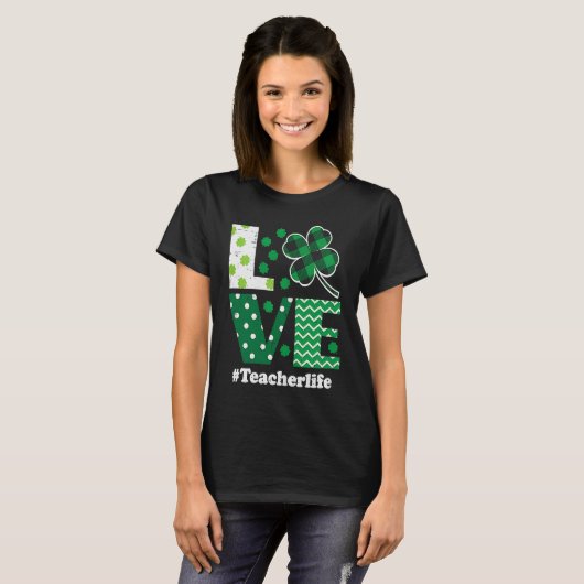 Liebe Leopard Kleeblatt Lehrerin Leben St Patrick T-Shirt (Vorne ganz)