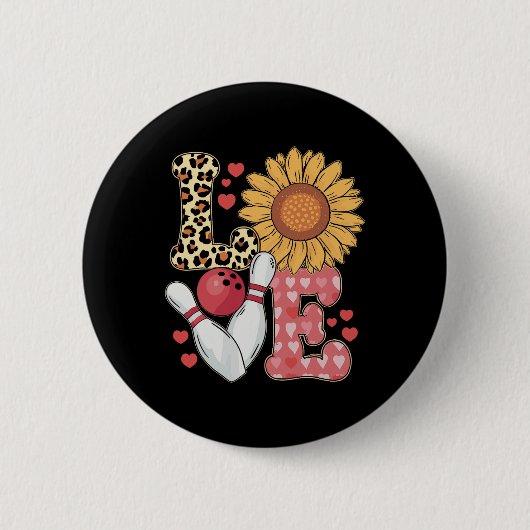 Liebe Leopard Sonnenblumen Bowling Valentine Bowli Button (Vorderseite)