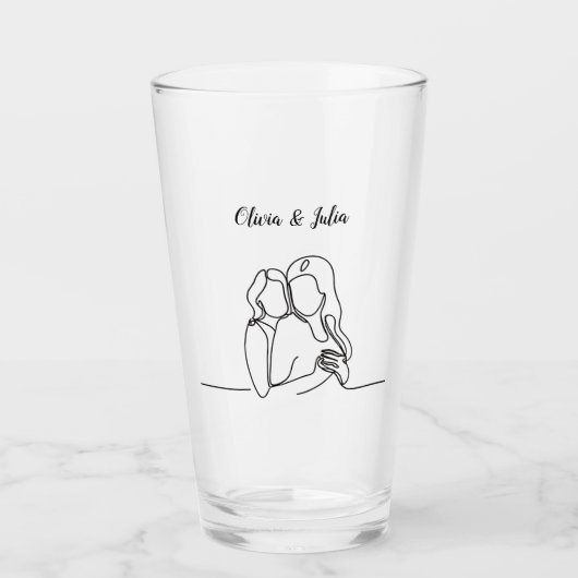 Liebe Lesbische Linie Kunst Glas (Vorderseite)