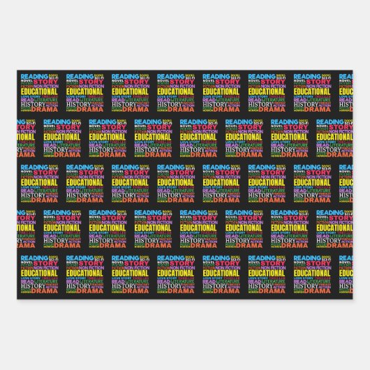 Liebe Lesen von Büchern - Genre Word Art Geschenkpapier Set (Vorderseite)