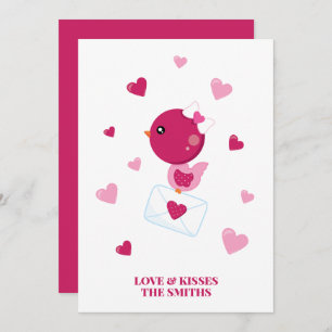 Liebe Letter Bird Pink Hearts Valentine Custom Feiertagskarte