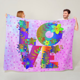 LIEBE Letter Word Blume Fleecedecke